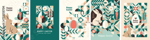 Happy Easter vector background. Modern geometric minimal abstract