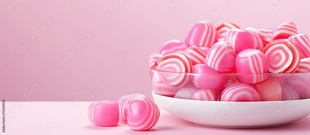 Delicious Pink and White Candy Candies Arranged in a Bowl with a Sweet Temptation Display