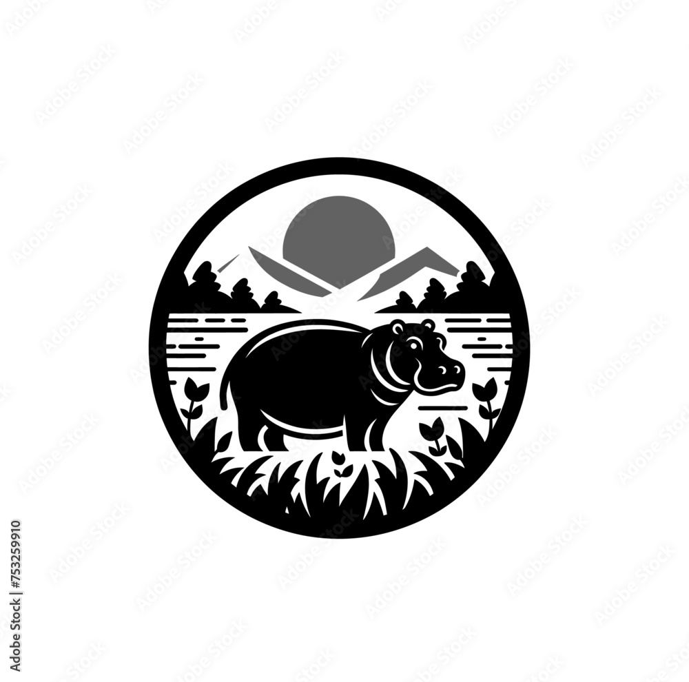 Hippopotamus monochrome isolated vector illustration Hippopotamus monochrome isolated vector illustration