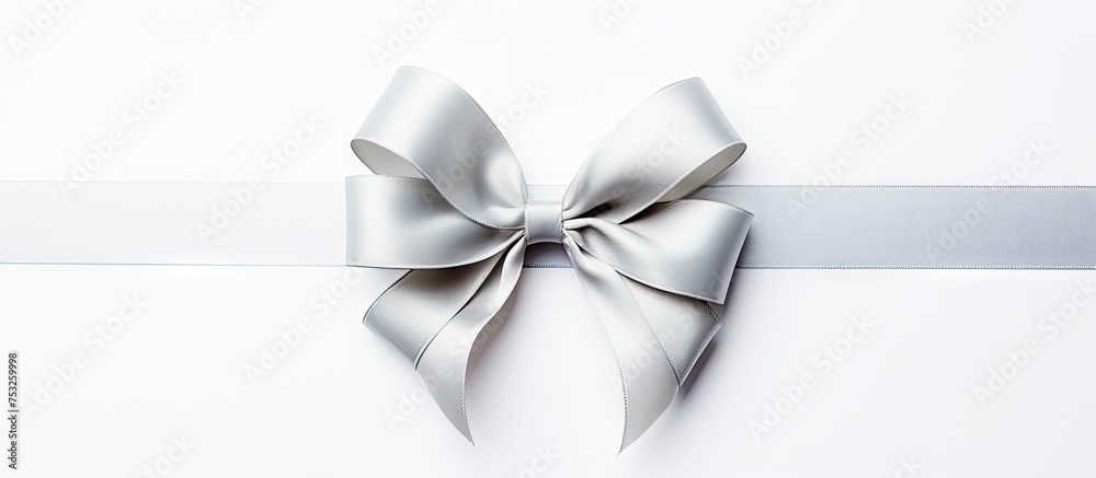 Naklejka premium Elegant White Ribbon Adorned with a Delicate Bow for Stylish Gift Wrapping