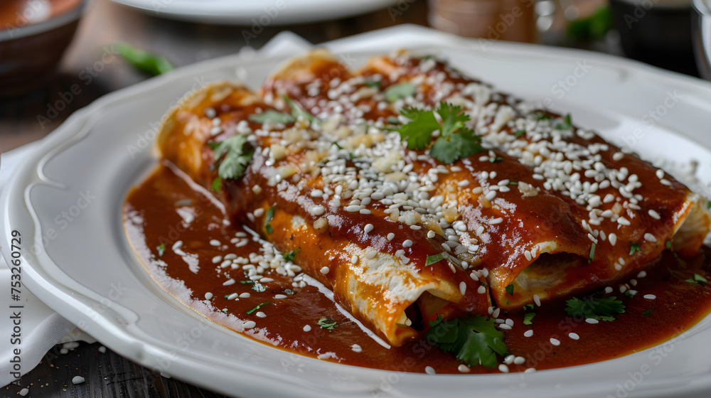 Homemade cheese enchilada with red sauce
