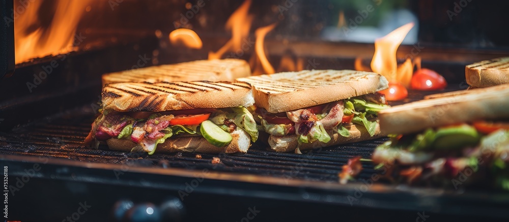Delicious Assortment of Grilled Sandwiches on a Rustic Wooden Table
