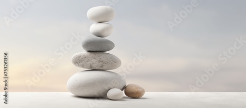 Zen Balance  Serene Zen Stone Tower Standing Tall on a Pile of Pebbles