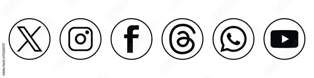 facebook , instagram threads, whatsapp, twitter X, youtube logo icon