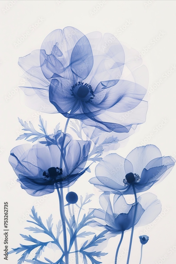 Beautiful watercolor drawing of delicate blue flowers on a white background