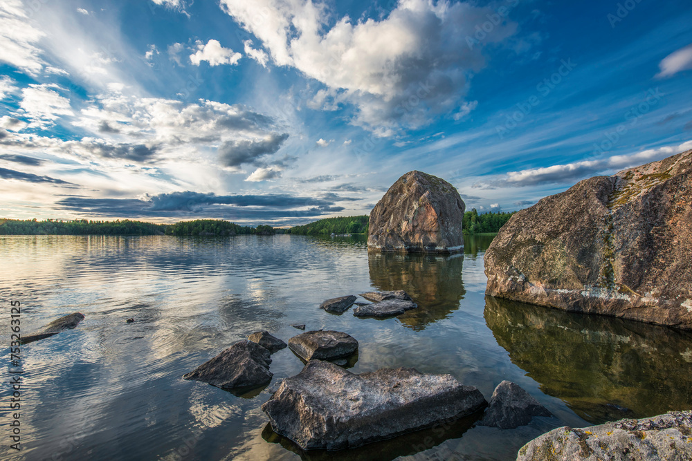 Large rocks and boulders in a Swedish lake