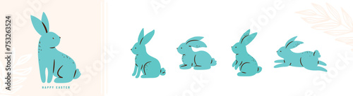 Easter bunny vector illustration. Cute rabbits in different poses