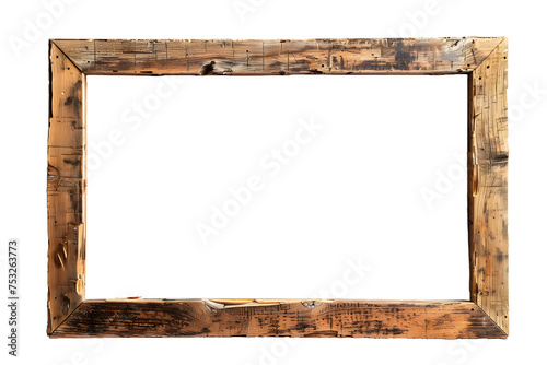 Vintage Wooden Picture Frame - Isolated on White Transparent Background
