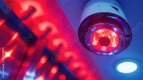 Fire Alarm Detector and Strobe Light Close-Up View of Essential Safety Equipment, Security Concept photo
