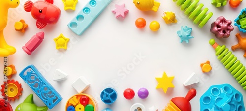 Kids toys frame on isolated white background