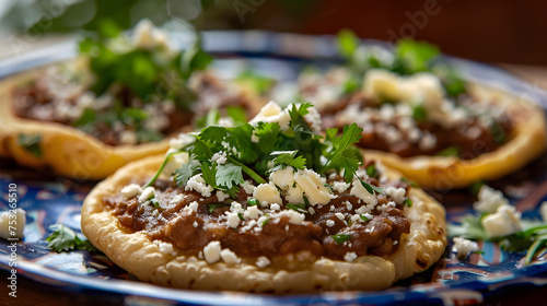Authentic mexican sopes on traditional plate