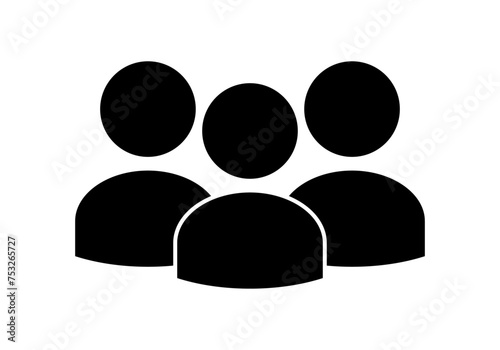 Icono negro de grupo de personas en fondo blanco.