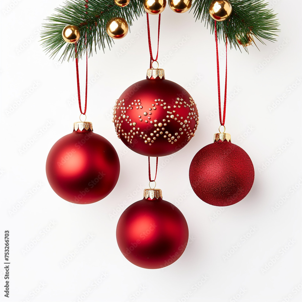 photo of Christmas tree decorations on a white background сreated with Generative Ai