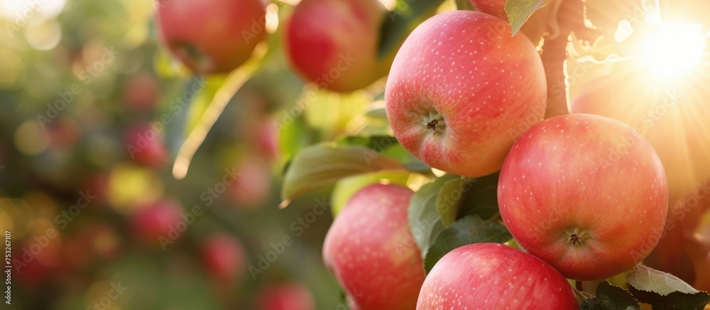 Apples on tree branches in an orchard. Apples on tree branches in an orchard.