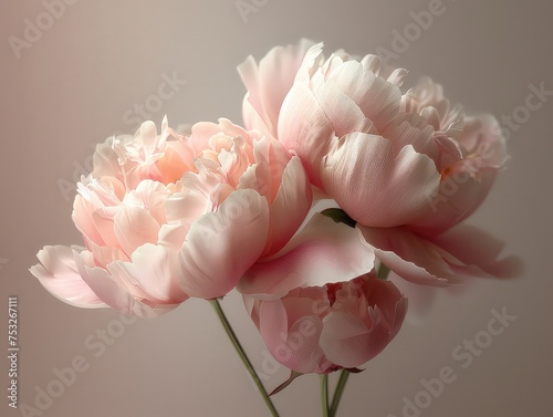 Peony Elegance - Serene Pink Flowers on Plain Background - Delicate Petals Unfurling - Subtle Fragrance Filling the Air