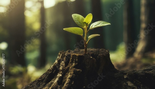 Young tree emerging from old tree stump