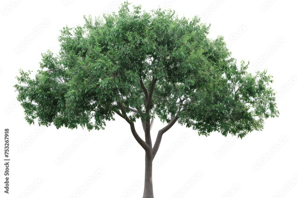 A large tree with green leaves stands alone isolated on a white background. a symbol of growth and life