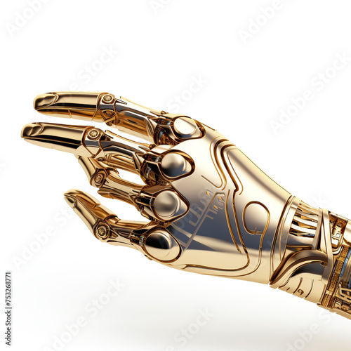 golden hand of futuristic robot on white background   reated with Generative Ai