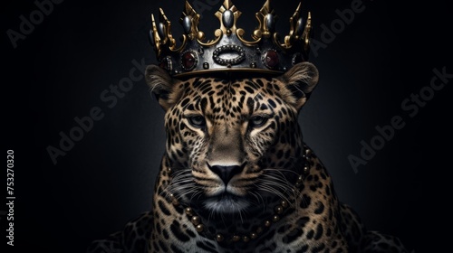 Portrait of an anthropomorphic jaguar with a crown on its head. The medieval king