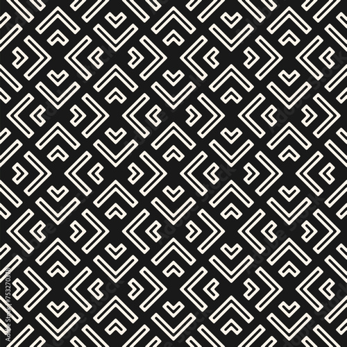 Geometric lines vector seamless pattern. Texture with triangles, squares, chevron, arrows, lines. Abstract black and white linear graphic background. Retro sport style ornament. Dark repeat design