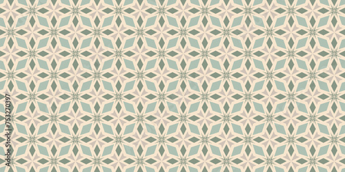 Elegant floral geometric abstract pattern. Seamless background in green and yellow tones. Trendy geo leaf ornament. Delicate texture with diamond shapes, squares, arrows. Repeated decorative design
