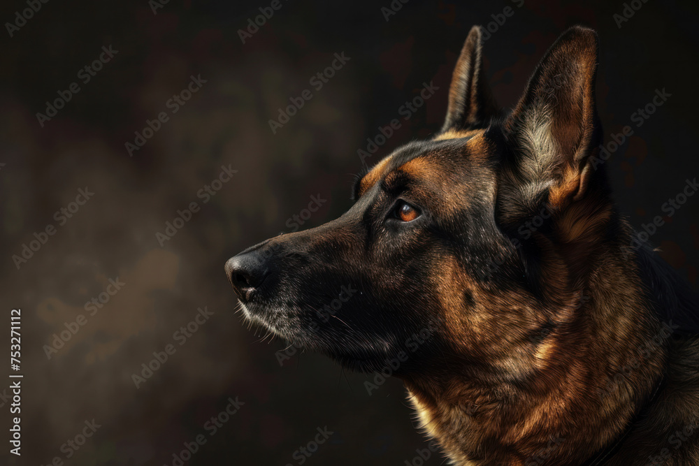 Naklejka premium German Shepherd profile in dramatic lighting.