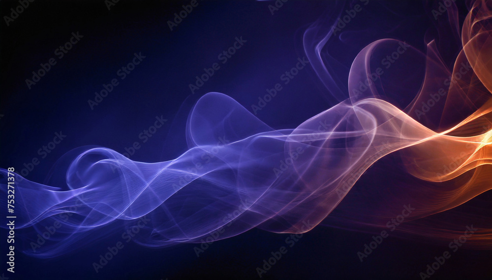 Motion color explosion smoke, orange and blue color fluid splash vapor cloud on black