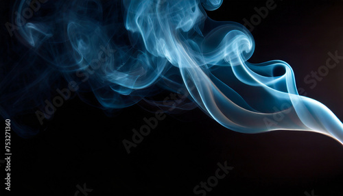 Motion color explosion smoke, blue color fluid splash vapor cloud on black, texture art background