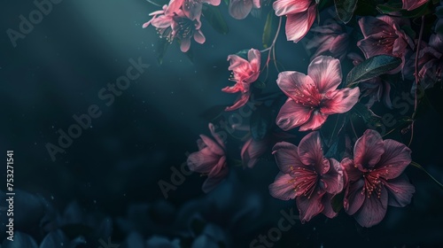 Red or pink flowers on a dark background