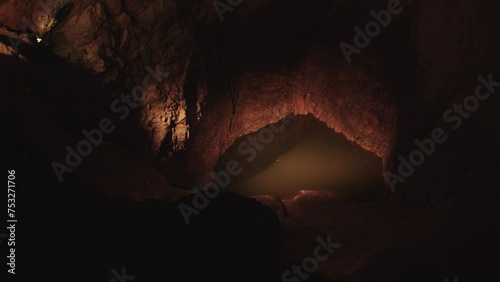 An underground lake in a large cave. Abkhazia. Georgia