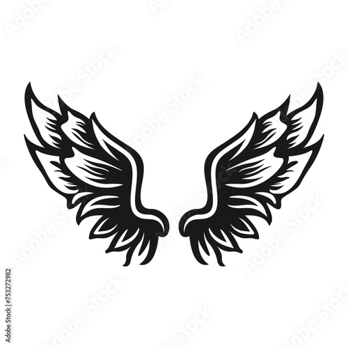 Flat design angel wings silhouette vector. Set of vintage wings illustrations on white background. Wings sketch set. element for logo. label. emblem. sign. illustration.