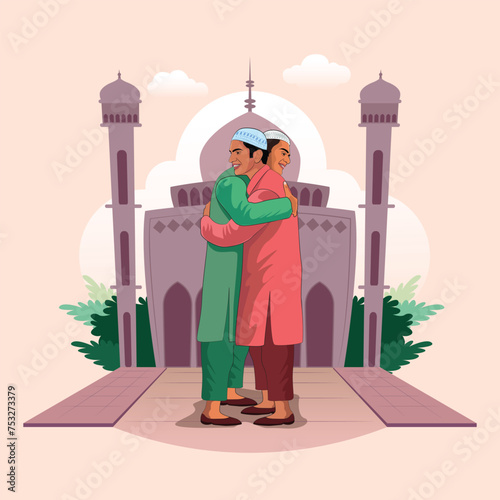 Eid Al Fitr Two Friend's Hug