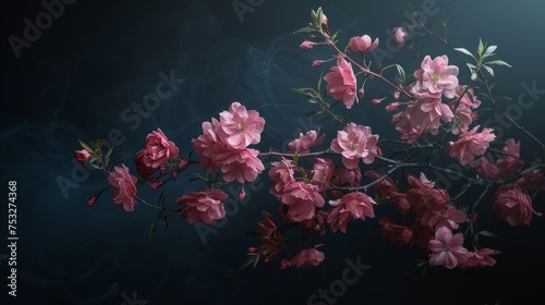 Red or pink flowers on a dark background