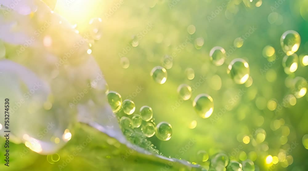 Slow motion of the abstract air bubbles on sunny yellow green sunny nature bokeh background Slow motion of the abstract air bubbles on sunny yellow green sunny nature bokeh background