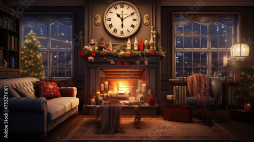 Cozy living room scene with a fireplace
