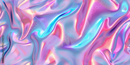 Seamless iridescent silver abstract wavy marble or tiger stripe background texture. Trendy holographic metallic mirror foil pastel prism light effect. Retro 80s vaporwave mirror foil 3D rendering