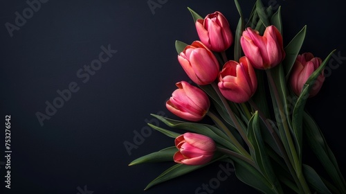 Red tulips on a dark background