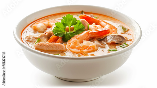 a Thai Cuisine, Tom Kha Gai, with isolated on white background