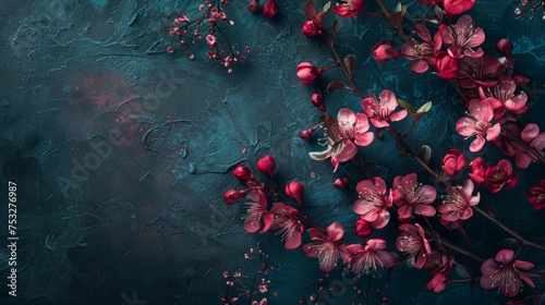 Red or pink flowers on a dark background