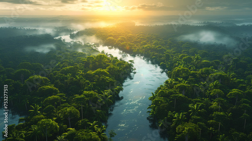 Rainforest of Amazon in South America from the space view, realistic planet Earth rotation.