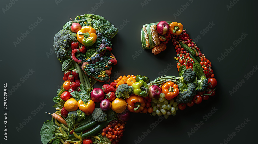 Naklejka premium silhouette of man made of vegetables, concept of healthy vibrant lifestyle, joy of life, healthy eating