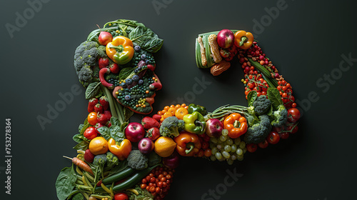 silhouette of man made of vegetables, concept of healthy vibrant lifestyle, joy of life, healthy eating