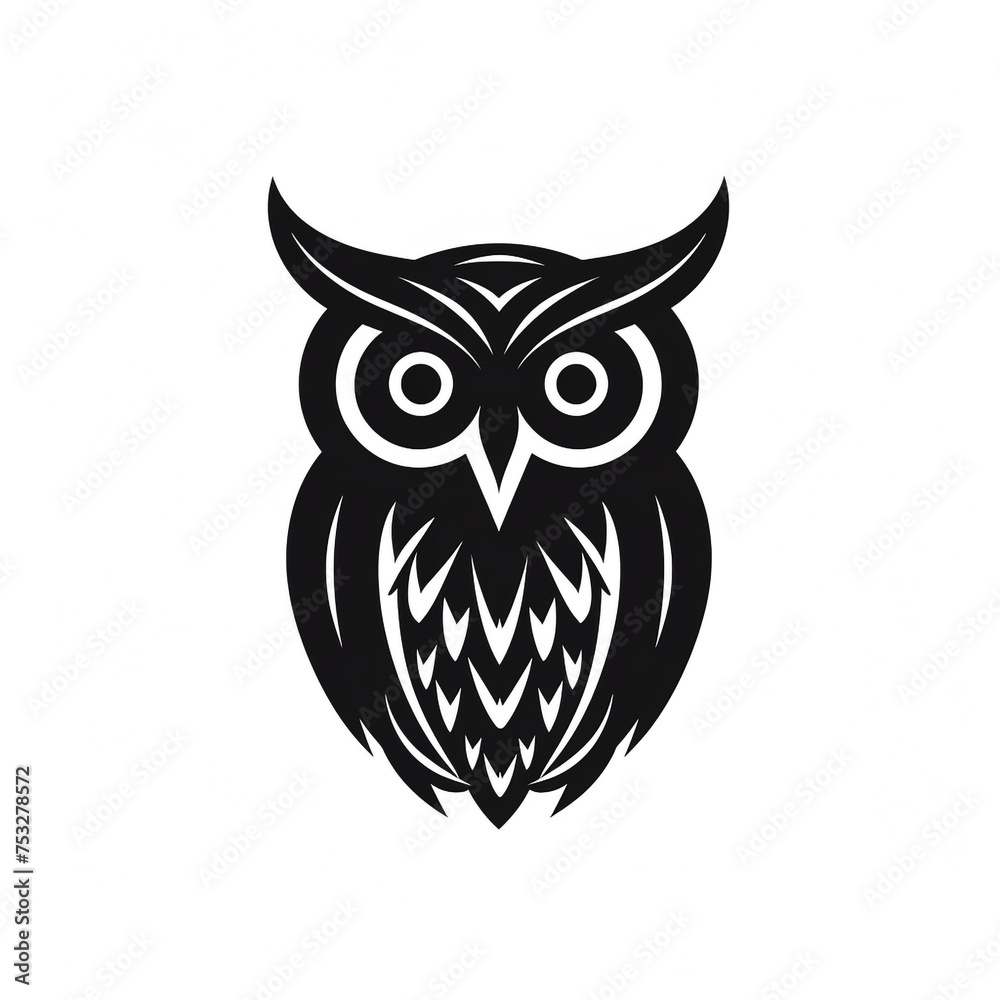 Naklejka premium owl black icon on a white background in minimalism сreated with Generative Ai