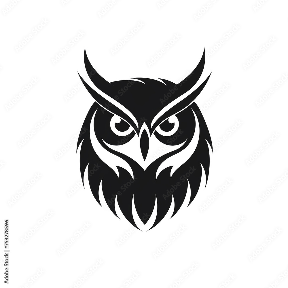 owl black icon on a white background in minimalism сreated with Generative Ai owl black icon on a white background in minimalism сreated with Generative Ai