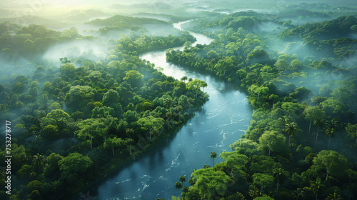 Rainforest of Amazon in South America from the space view, realistic planet Earth rotation.