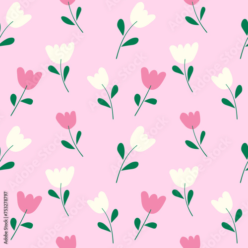 Tulip flowers seamless pattern on pink background © Maryna Darevskaya