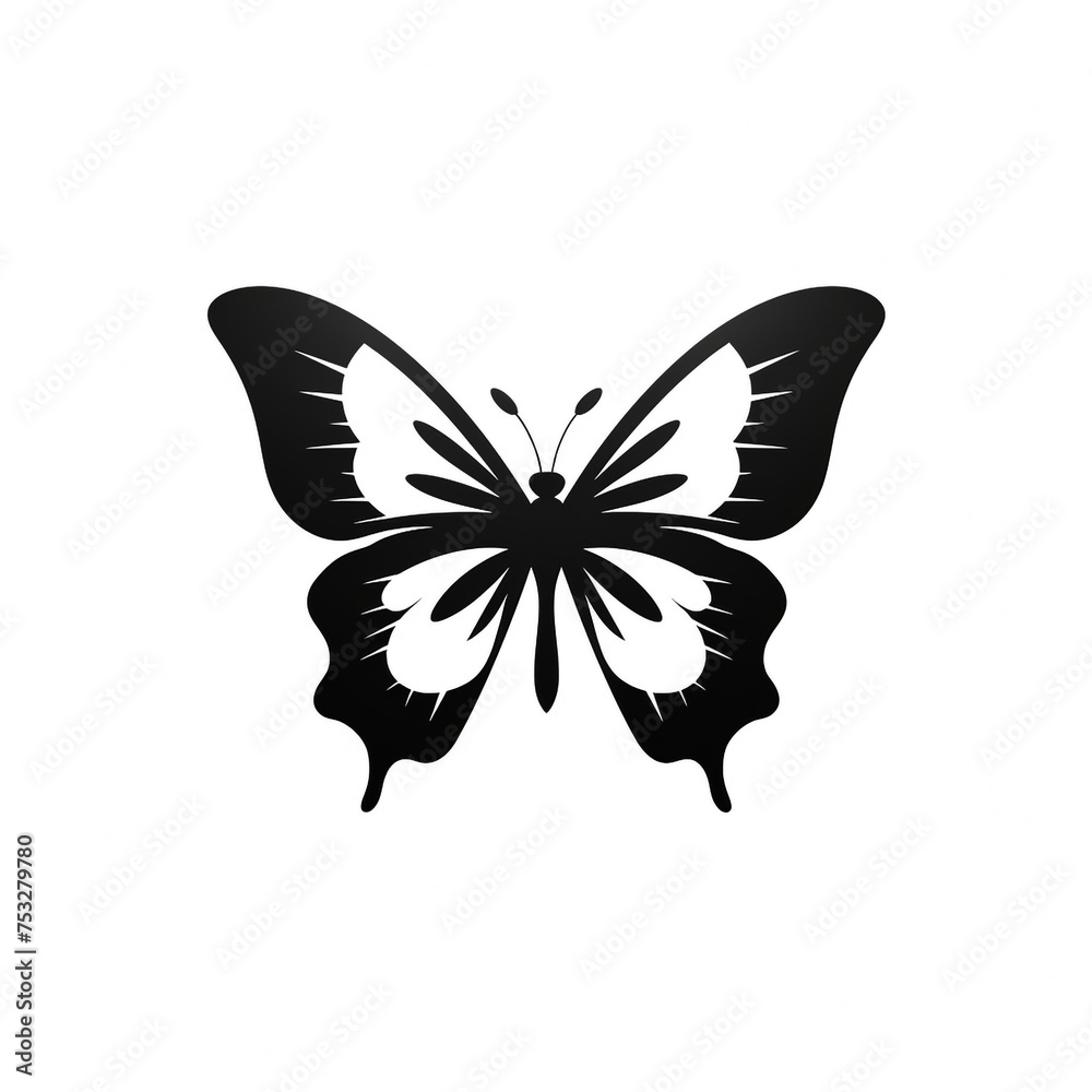 Fototapeta premium butterfly black icon on a white background in minimalism сreated with Generative Ai