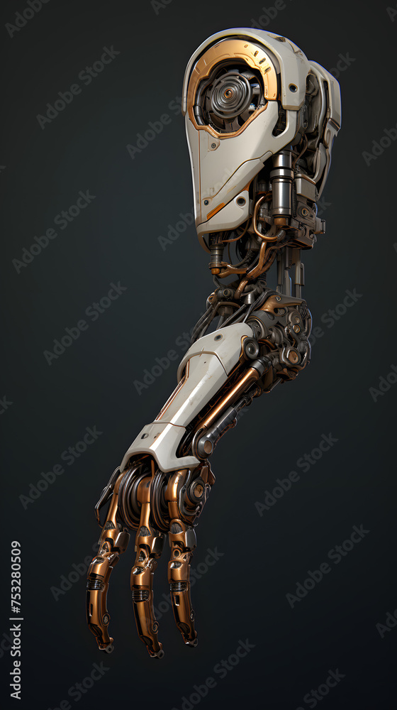 robotic arm endzeit style black background,  robot arm, robotic prostetic