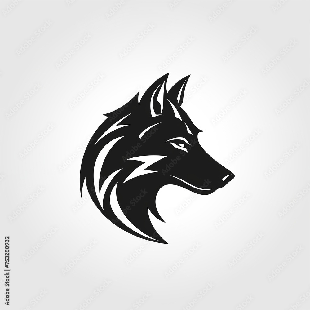 wolf black icon on a white background in minimalism сreated with Generative Ai
