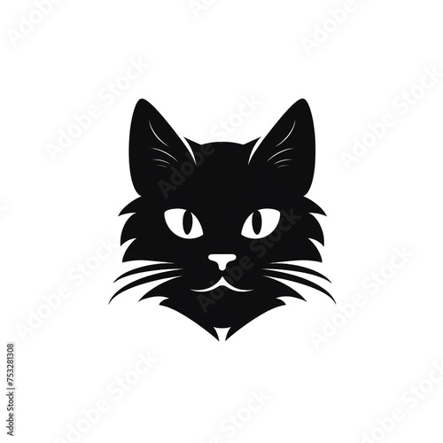 cat black icon on a white background in minimalism сreated with Generative Ai © Andrii Yablonskyi